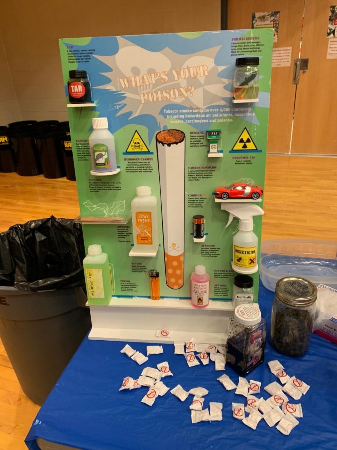 There was a stand at Safety Day that informed students about the dangers of smoking and vaping. Here are displayed  the poisons in cigarettes. 